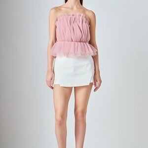 NWT Endless Rose Strapless Tulle Peplum Top In Nude Size XL